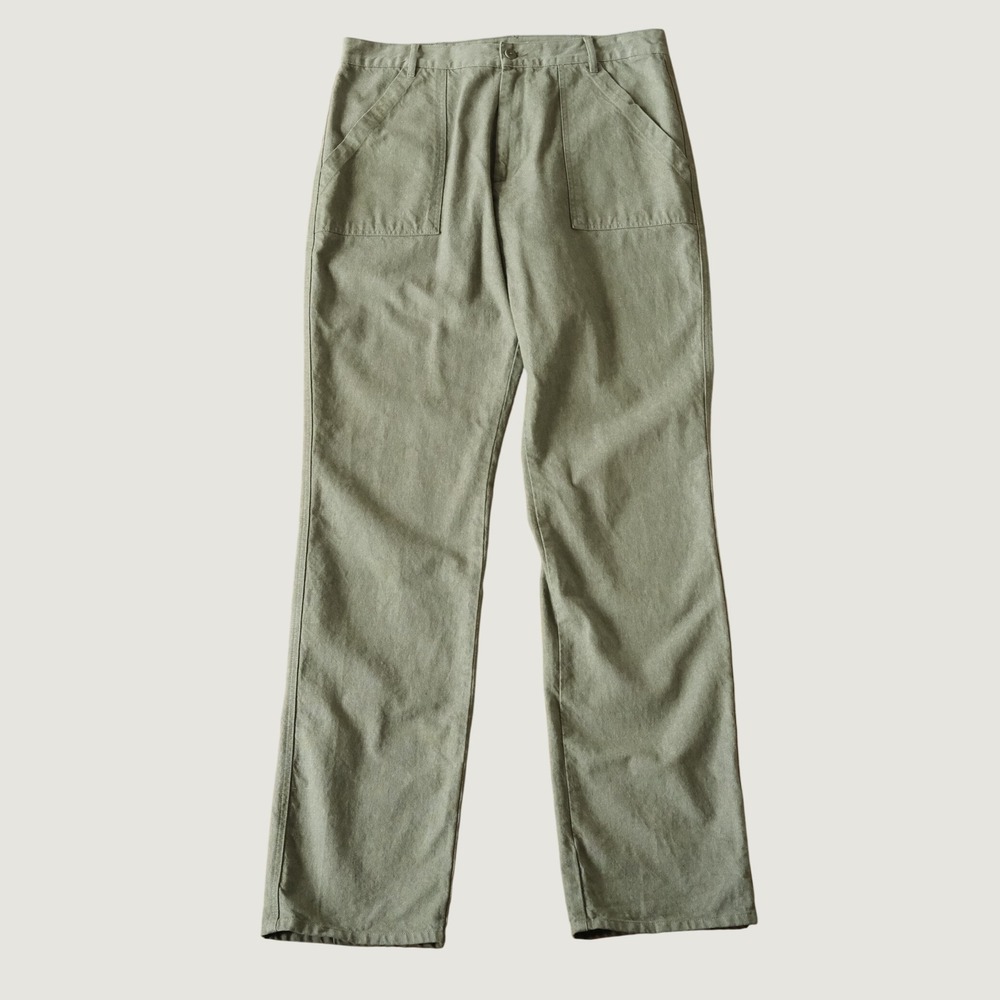 Djerf Avenue Utility Pants Green Patch Pocket Cotton Scandi Large Straight Leg